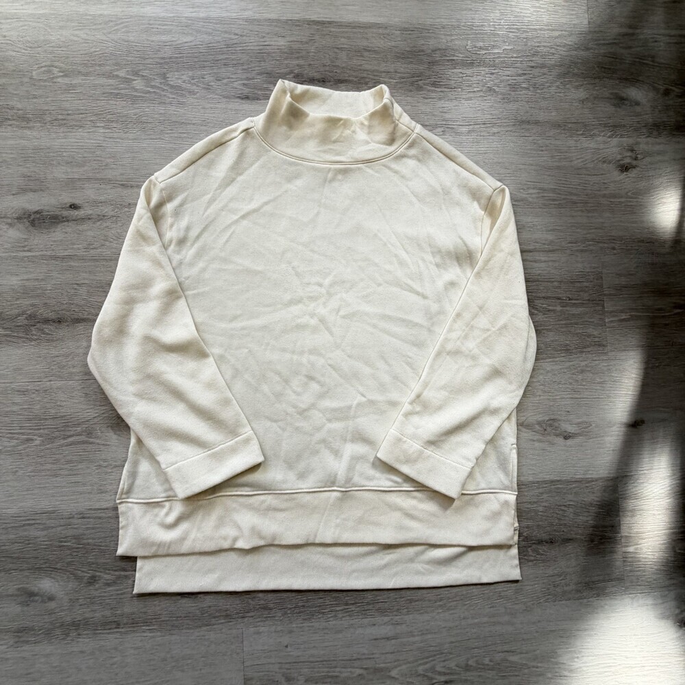 MAEVE by Anthropologie Cream Mock Neck High-Low Sweatshirt Size X-Small Fleece